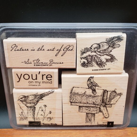 Stampin’ Up! Song Birds Set of 4 + Bonus Stamp Wood-Mounted Rubber, Birds - Picture 1 of 9